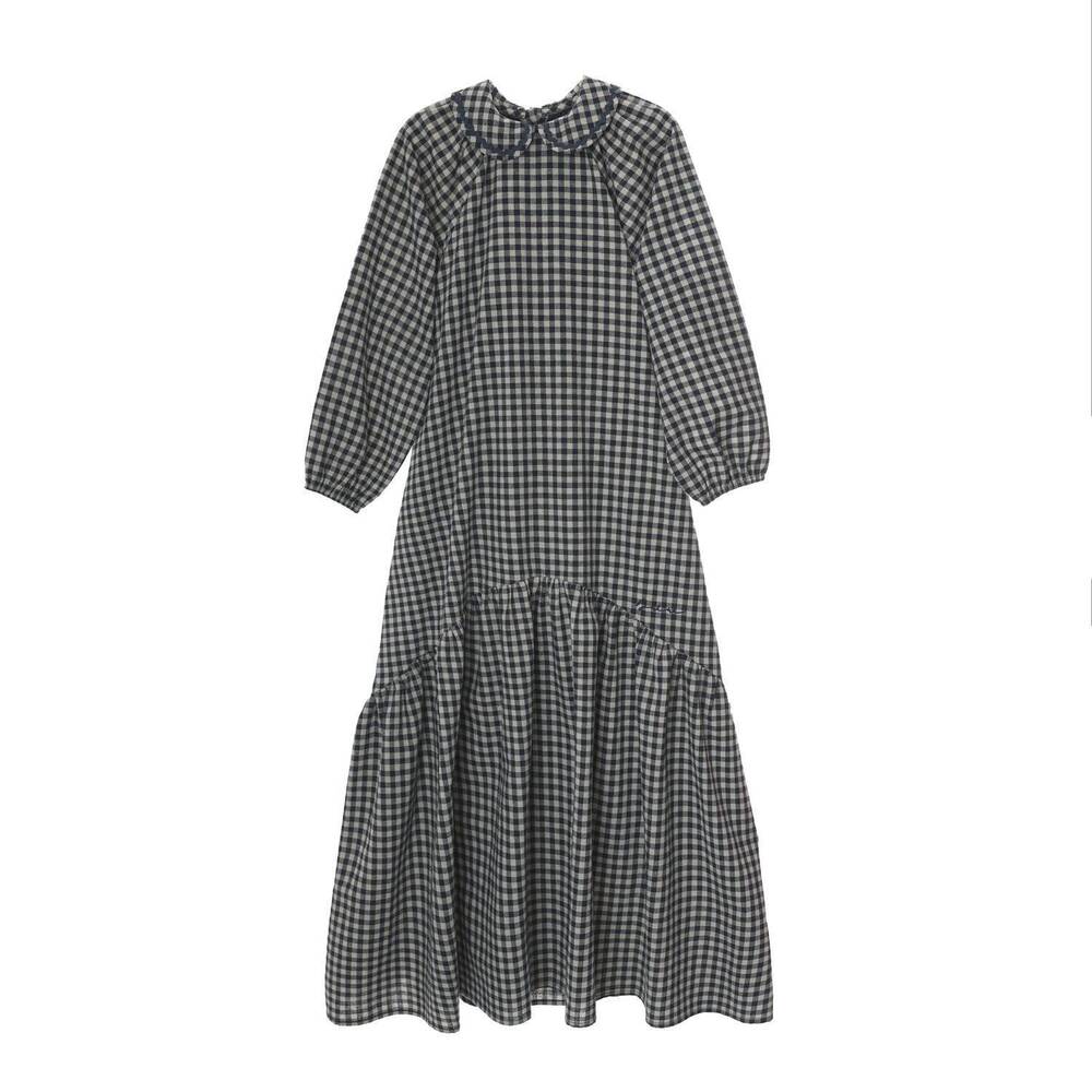 NEW BONJOUR girls gingham collar maxi dress in blue